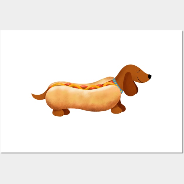 Hot Dog, Sausage Dog Wall Art by SarahWIllustration